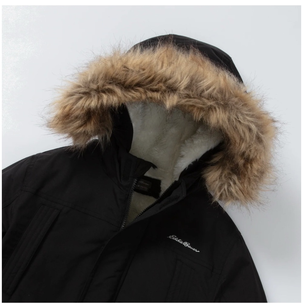 Eddie Bauer Black Hooded Toddler Kids Jacket with Faux Fur Trim